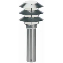 Albert Sockelleuchte Typ Nr. 0500, mit 3 Pagoden-Dächern, Höhe 50cm, IP44, E27 QA55 max. 57W, Edelstahl / Opalglas ALB-690500
