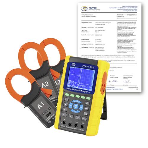 PCE Instruments PCE-PA 8300-1-ICA Netz-Analysegerät kalibriert (ISO) 3phasig mit Loggerfunktion, inkl. Stromzangen