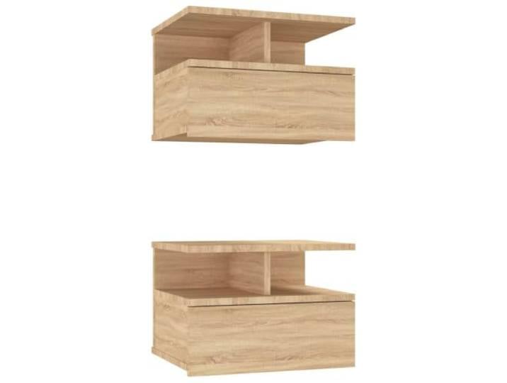 fsahslih 2er Set Hängende Nachttische Sonoma-Eiche 40x31x27cm Holzwerkstoff Platzsparende Wandkonsolen für das Schlafzimmer mit Schublade und offener Ablage für Bücher und Dekoration im 2er Pack.
