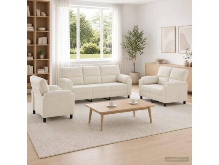pokgdf Sofa-Set 3 STK. Creme Samt Metallrahmen, Kissenrücken-Design, Konische Beine, Pflegeleicht, Modernes Wohnzimmer