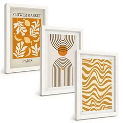 BILDER SET 3er Set - 20x30 cm Weißer Rahmen - Poster mit geometrischen Pflanzenmustern
