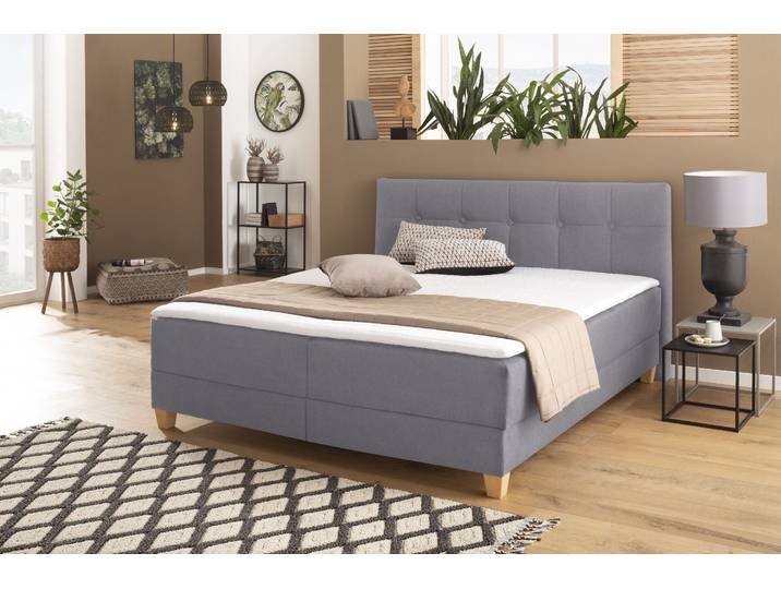 Boxbett, 188x227 cm, Holzwerkstoff, Grau, Bettkasten & Topper, Klassisch, Home-affaire