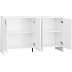 Sideboard 140x38x80 Weiß mit goldenen Griffen und verstellbaren Regalen, modernes Design für Wohnzimmer und Flur