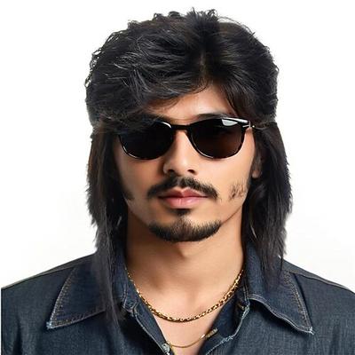 80er Jahre Stil Vokuhila Perücke lang zweifarbig graublond Kostüm Party Accessoire