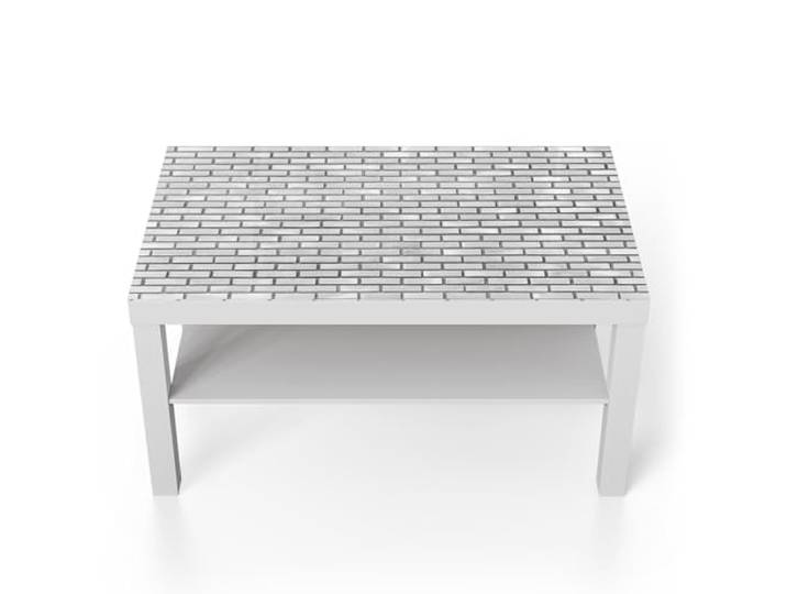 DEQORI Glastisch weiß groß 90x50 cm Motiv Weißes Ziegelwerk ausgefallener Beistelltisch aus Glas Hochglanz Couchtisch fürs Wohnzimmer moderner Couch Tisch mit Design