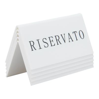 Securit® 5er-Set Tischreservierungsschilder "Riservato" (Italienisch) – Weißes Acryl mit schwarzen Buchstaben