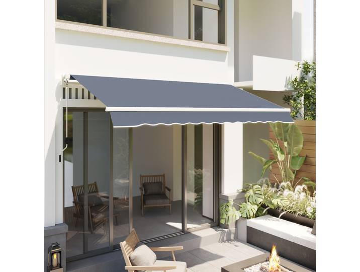Outsunny Store Banne Extérieur 360x250cm Gris Enroulable