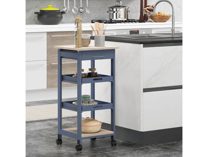 HOMCOM Desserte Cuisine Roulettes MDF Chêne/Bois Pin