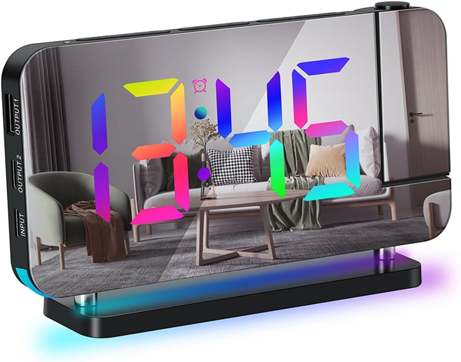 Digitale Projectie Alarmklok met RGB Verlichting, Snooze Functie en 180 Graden Projectie op Muur en Plafond, 12/24 Uur Weergave, Zwart