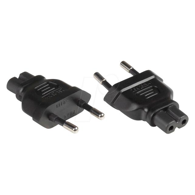 Good Connections Stromadapter Euro-Stecker Typ C (CEE 7/16, gerade) an C7/Euro 8 Buchse (gerade), schwarz, (PA-0370S)