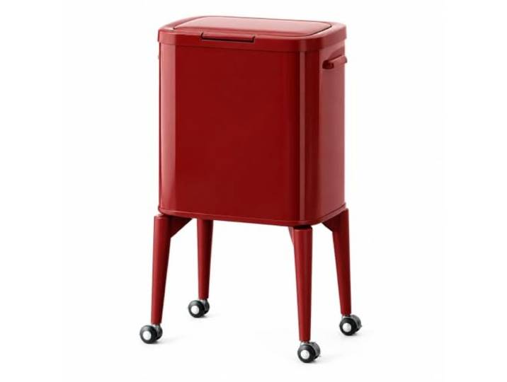 WSJJXS Mülleimer für Küche mit Rollen und Deckel Rollenbasis, Druckdeckel, Freihändige Nutzung, Platzsparend, Mehrzweck(Burgundy,Style B)
