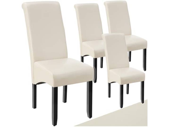 tectake® 4er Set Stühle, Kunstleder Stuhl mit hoher Rückenlehne, ergonomische Form, perfekt für den Esstisch, als Esszimmerstühle, Küchenstühle oder im Wohnzimmer - Creme