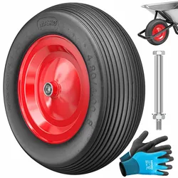 MASKO® PU Schubkarrenrad Vollgummi 200 kg pannensicher 4.80/4.00-8 Ø 390mm inkl. Achse Ersatzrad Gummirad Stahlfelge Reifen pannensicher für Schubkarre Gartenkarren pannensicheres PU Rad