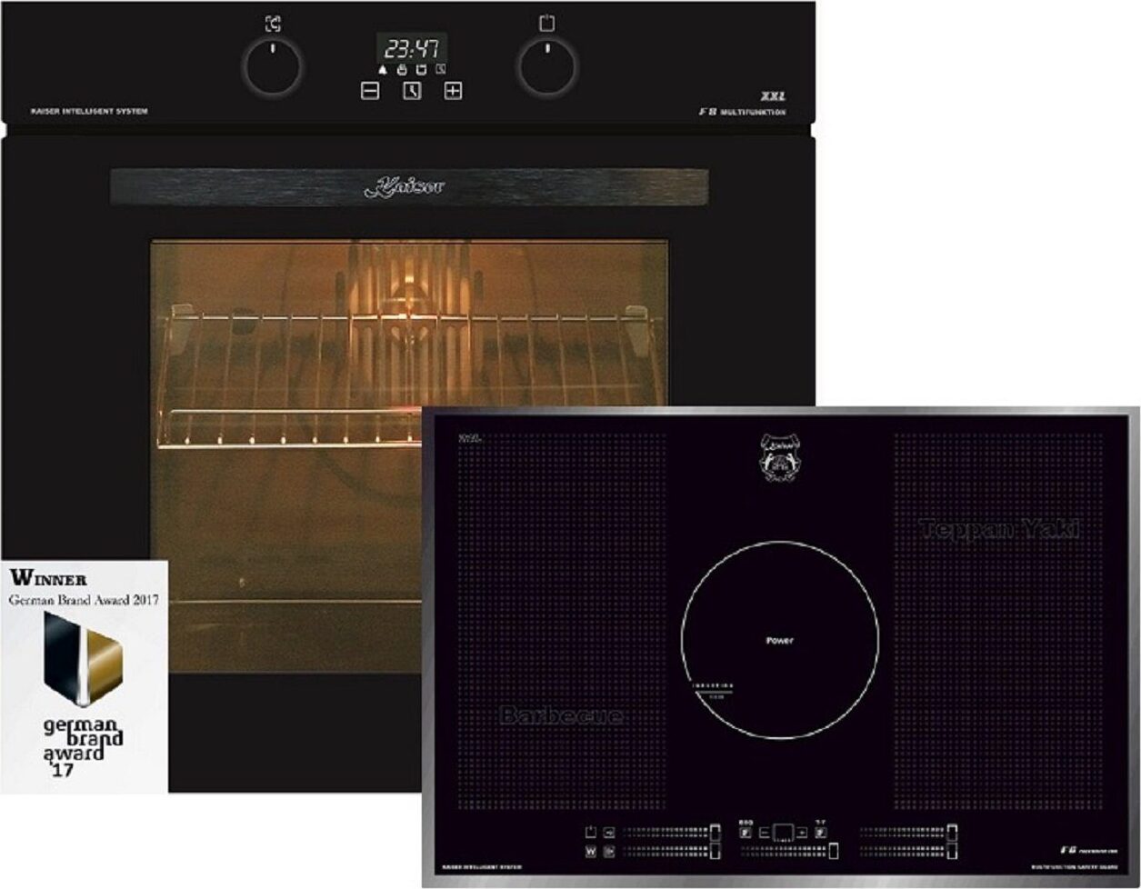 Kaiser Küchengeräte Induktions Herd-Set EH 6361 S + KCT 777 FI, Einbau-Backofen 60cm in Schwarz /Elektro Backofen/Induktionskochfeld 77 cm/Autark/Drehspieß/Grill/Heißluft/Selbstreinigung