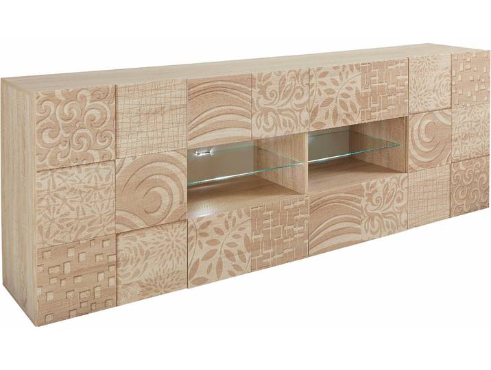 Sideboard HOME AFFAIRE Miro , braun (eichefarben sägerau mit siebdruck), Sideboards, Sideboard, Breite 241 cm mit dekorativem Siebdruck