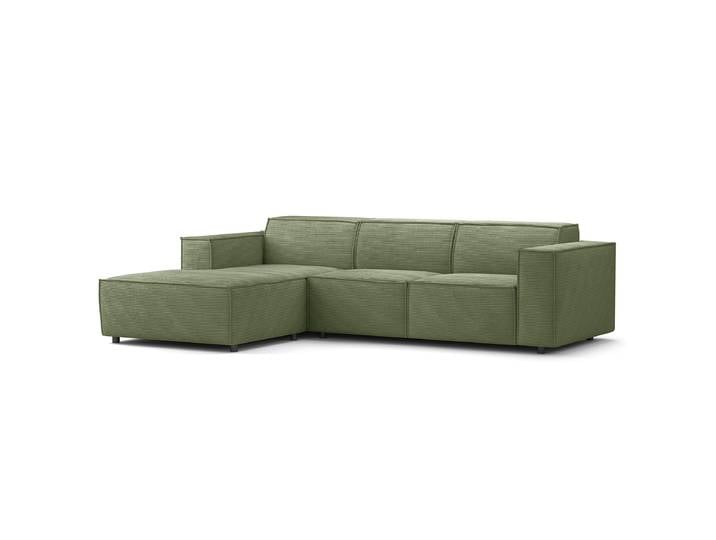 Ecksofa mit Longchair Grün Cordstoff Scilla 260cm Longchair davorstehend links Keine Funktion Modern