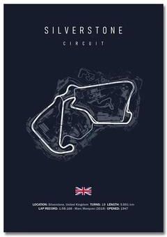 Inspired Finds F1 Racing Circuit Canvas Wall Art For Motorsport & Formula Racing Fans 15.75x23.62in Unframe silverstone