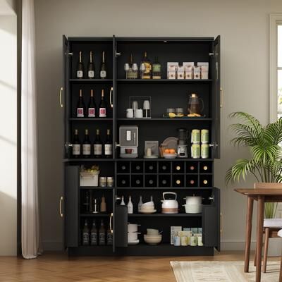 70.87'' H Kitchen Pantry Cabinet Wine Cabinet with Glass Doors Storage Shelves & Adjustable Cabinet for Kitchen