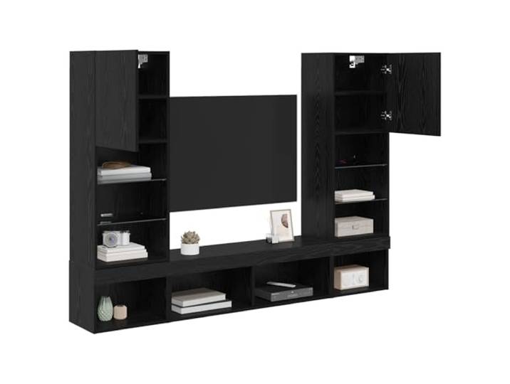 vidaXL TV Wand Einheiten mit LED 5 STK. Schwarz Eichen-Optik