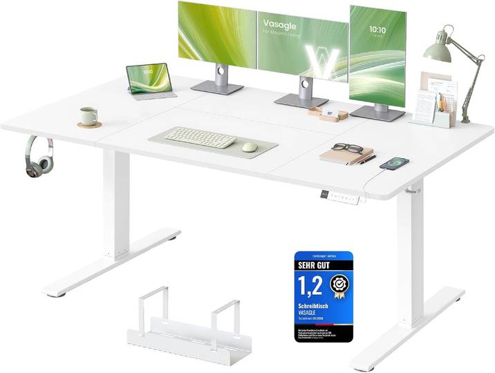 Schreibtisch 160x80 cm elektrisch höhenverstellbar Weiss