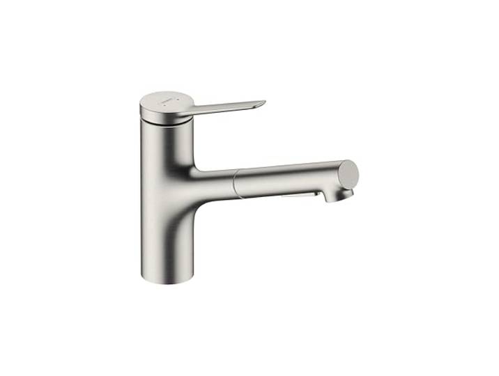 hansgrohe Zesis Edelstahl Einhand-Küchenarmatur, Küchenarmaturen mit herausziehbarem Sprüher, Wasserhahn für Küchenspüle, Edelstahl Optik 74810801