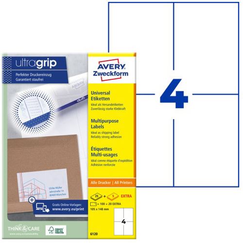 AVERY Zweckform 120 Etiketten 6120 weiß 105,0 x 148,0 mm