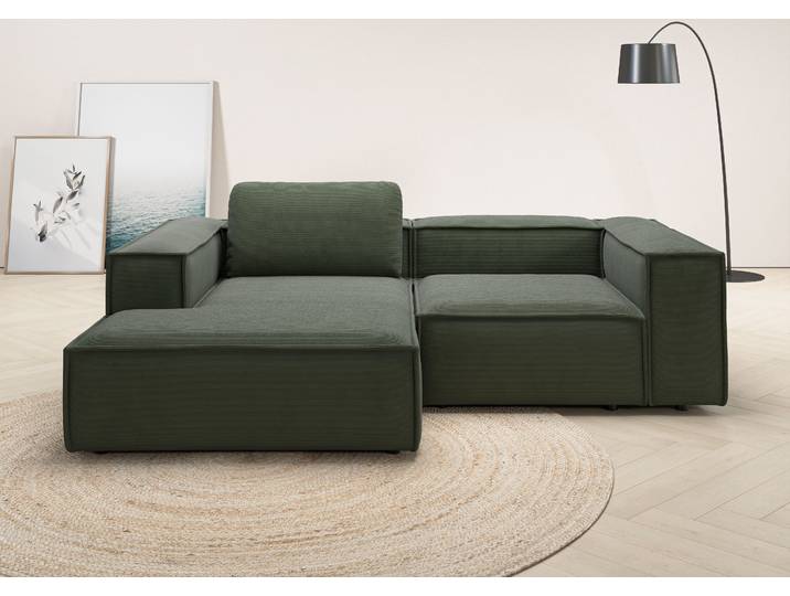 Ecksofa, Feincord, Oliv 246×171 cm, Kompakte L-Form, Modern, Places of Style