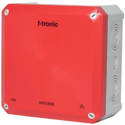 f-tronic 7340213 FR-Abzweigkasten 180x180x93mm, Ausbrechöffnungen IP66, PS, grau/rot, Sicherheitsbeleucht. NFK18SB