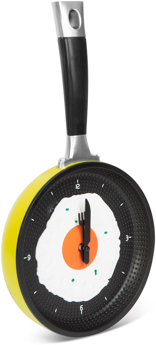 Keuken Wandklok in Gebakken Ei Design met Vork en Mes - Geel - 1 Stuks