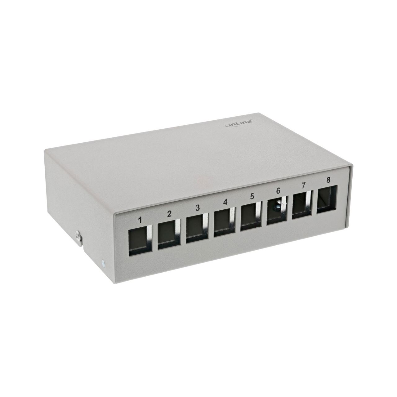 InLine Patchfeld-Dose Aufputz für 8x Keystone RJ45, Metall, lichtgrau RAL7035