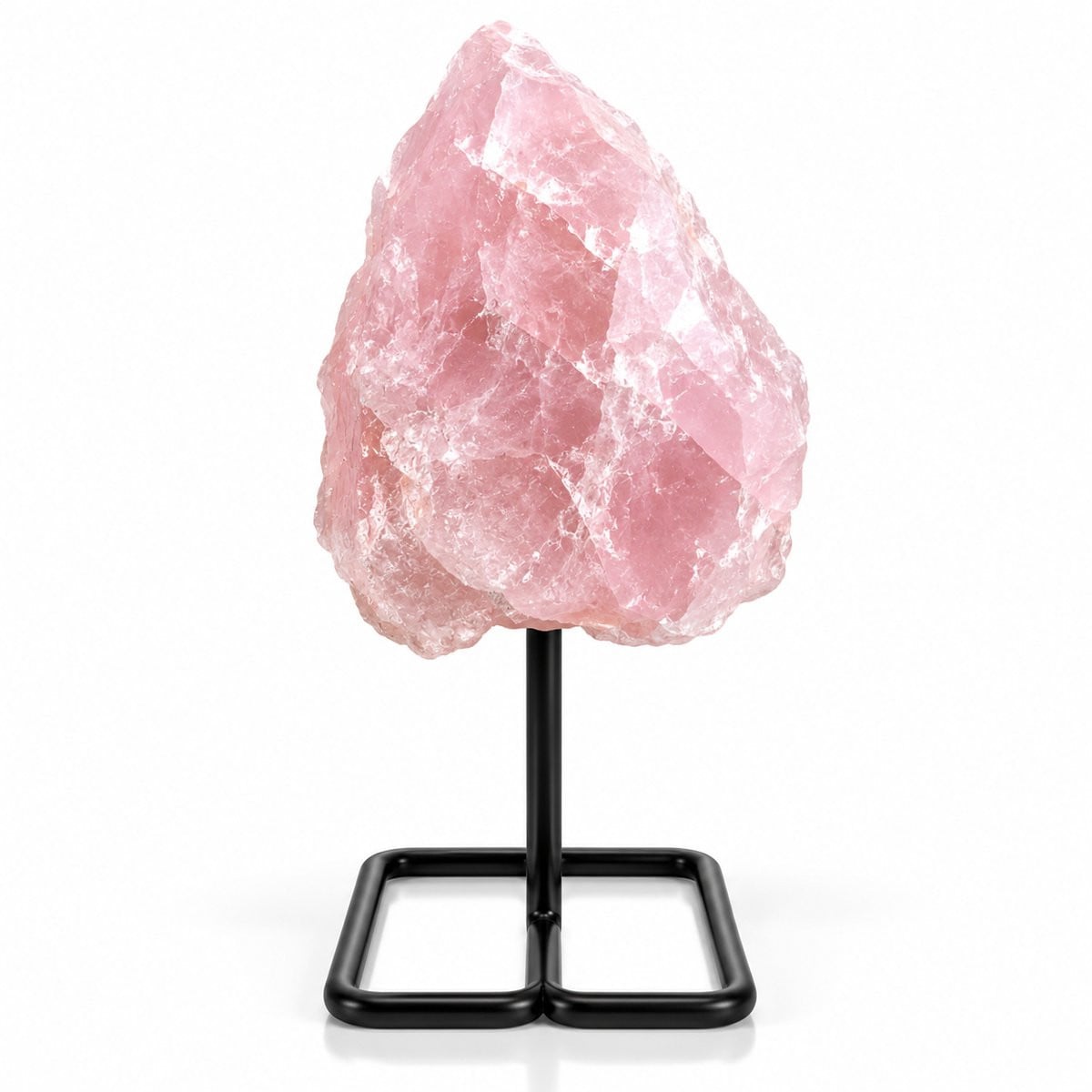 S4H Ruwe Rozenkwarts op Metalen Standaard - Natuurlijke Edelsteen voor Tafeldecoratie