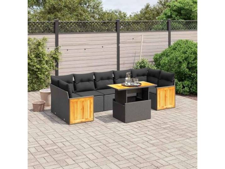 YUTAASU 8-TLG. Poly Rattan Sofagarnitur Schwarz mit Kissen