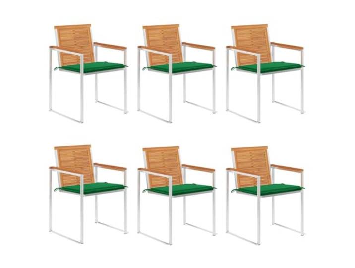 KUTYWEXFM Gartenstühle 6er Set Essstühle Akazienholz mit Kissen Stapelbare Armlehnstühle mit grünem Sitzpolster und rostfreiem Edelstahlgestell für Terrasse, Balkon und Essbereich.