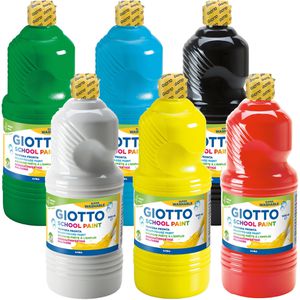 GIOTTO-Fila Temperafarben F535600 Schulmalfarben, 6 Farben, hohe Deckkraft, in Flaschen, 6x 1000 ml