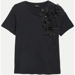 T-Shirt mit Blumen-Applikation Schwarz 40