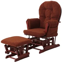 Mendler Relaxsessel HWC-C76, Schaukelstuhl Sessel Schwingstuhl + Hocker Stoff Bouclé 480g/m2 Öko-Tex ~ rostbraun Gestell dunkel