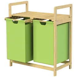 ML-Design Wäschekorb mit zwei ausziehbaren Wäschesäcken Olive 2x30 Liter Bambusholzgestell