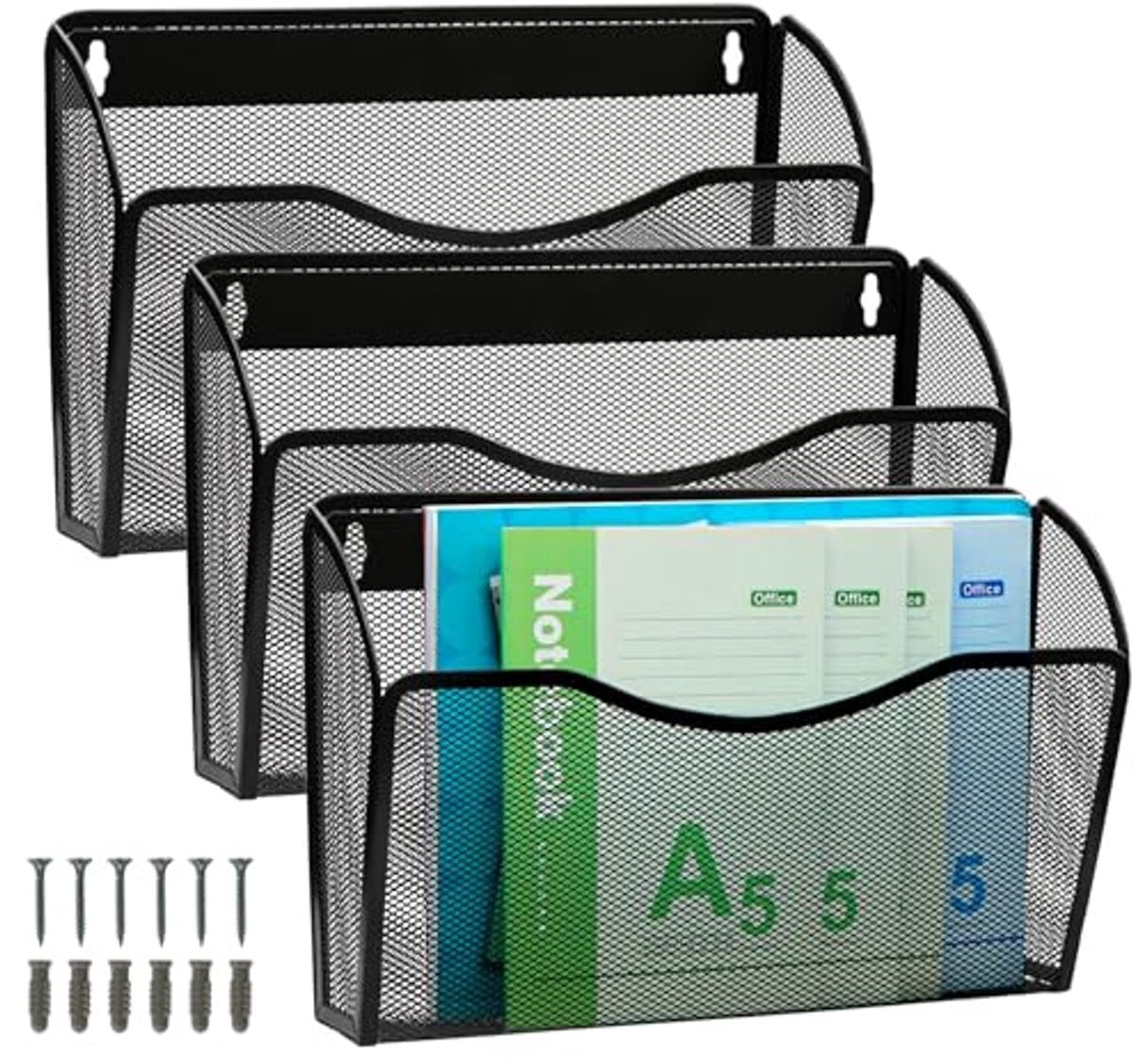 Wandgemonteerde 3 Pocket Tijdschriftenhouder - Muur Magazine Rack voor A4 Papier