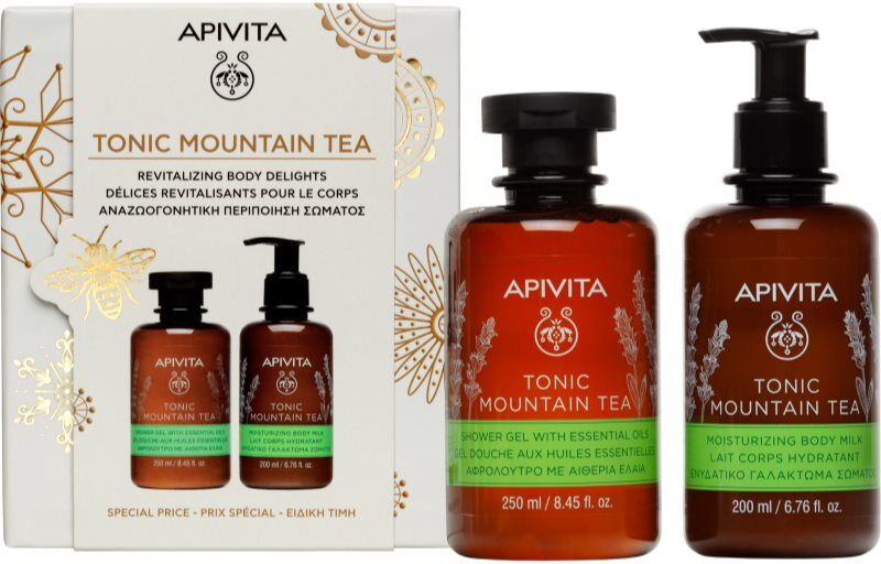 Apivita Tonic Mountain Tea Shower Gel & Body Milk Set gift set for radiance and hydration