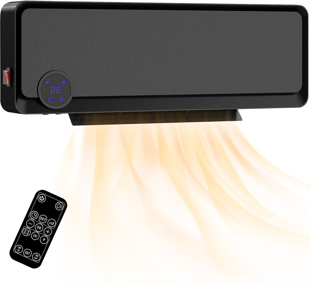 Metro HOMCOM 1000W/2000W Wall Downflow Heater Adjustable Temperature w/ Timer Black 11.7cm H X 56cm W X 18.5cm D