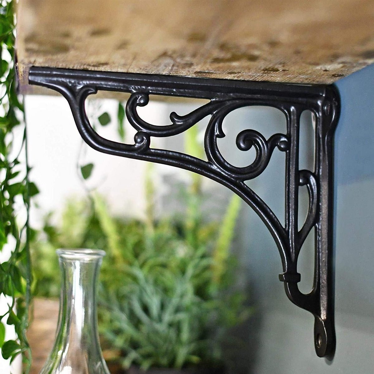Plankbeugels Victoriaans Scroll ontwerp - Antiek zwart - 6 inch