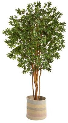 Nearly Natural 6' Japanese Maple Artificial Tree in Handmade Natural Cotton Multicolored Woven Planter