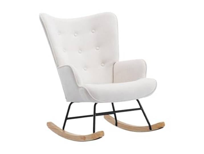 Schaukelsessel - melierter Stoff - Beige - ELMINA II Holzgestell Gesteppte Optik Melierter Stoff