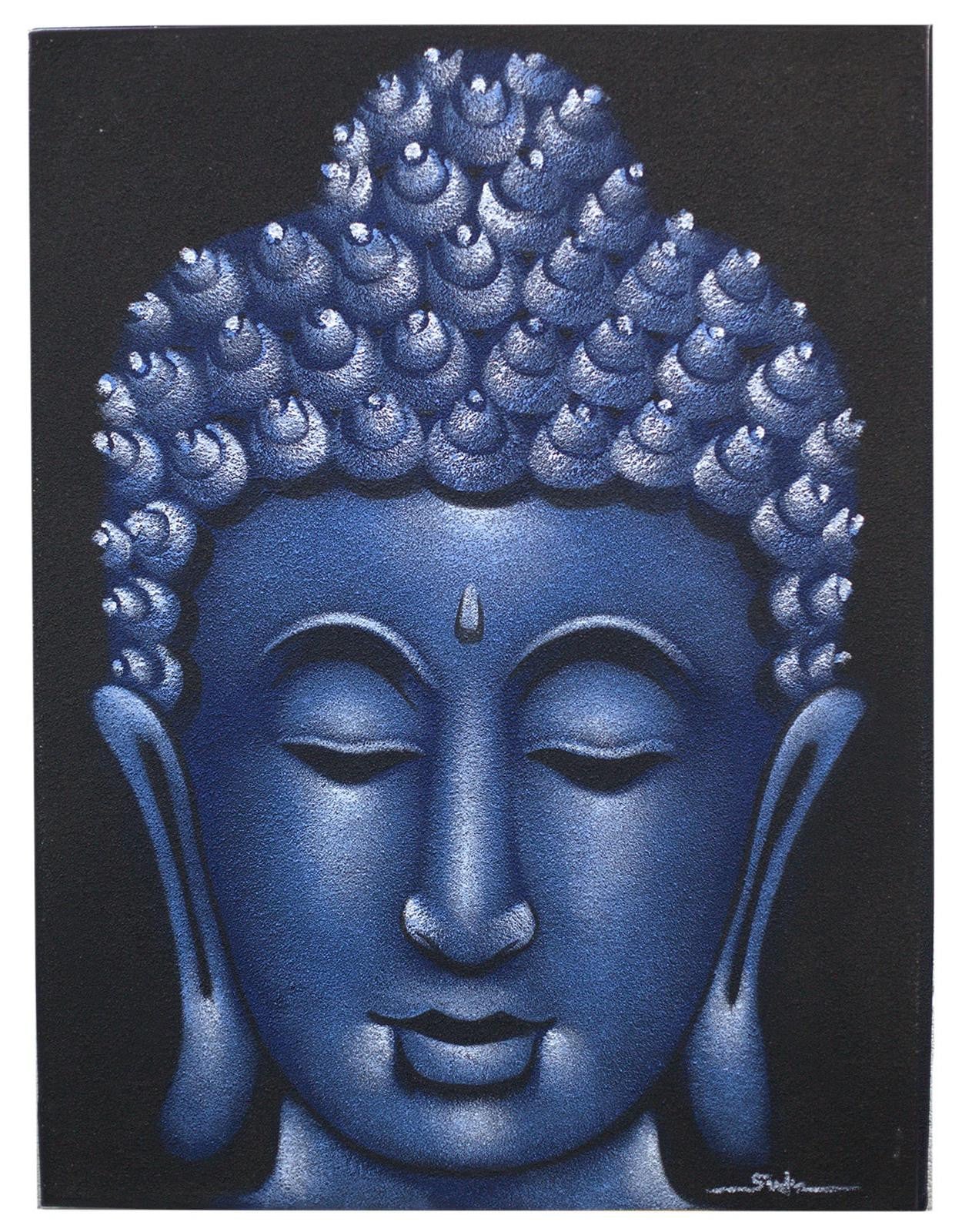 Boeddha-schilderij van Ancient Wisdom s.r.o. op canvas in zand- en blauwtinten