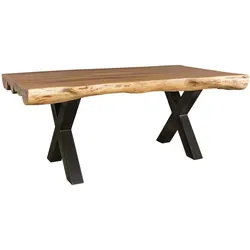ESSZIMMERTISCH – Akazie Massivholz 200x100x77 cm X-Gestell Natur Schwarz