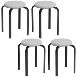 HOCKER 4er Set Kunstleinen Stahl Grau