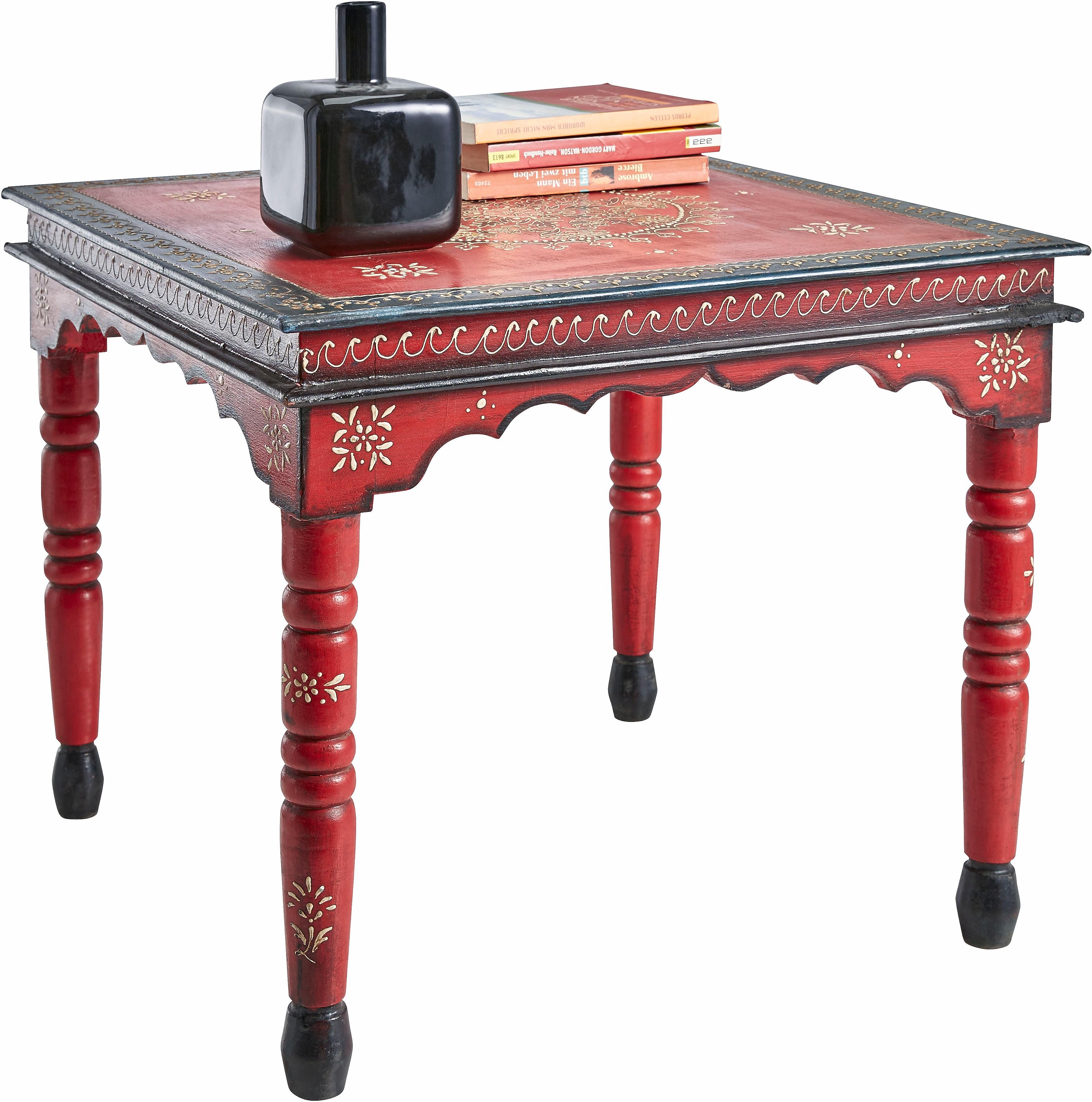 Beistelltisch GOODPRODUCT, bunt (rot, bunt), B:53cm H:44cm T:53cm, Tische, Beistelltisch, aufwendig handbemalt rot, bunt B/H/T: 53cm x 44cm x 53cm