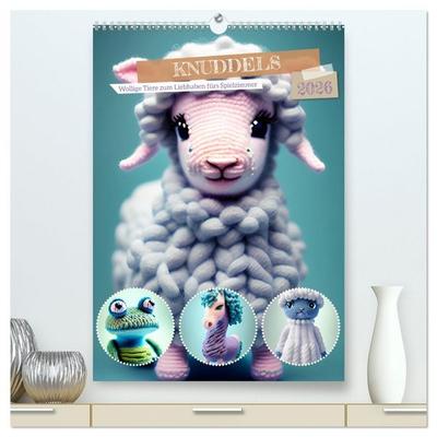 Knuddels. Wollige Tiere zum Liebhaben fürs Spielzimmer (hochwertiger Premium Wandkalender 2026 DIN A2 hoch), Kunstdruck in Hochglanz