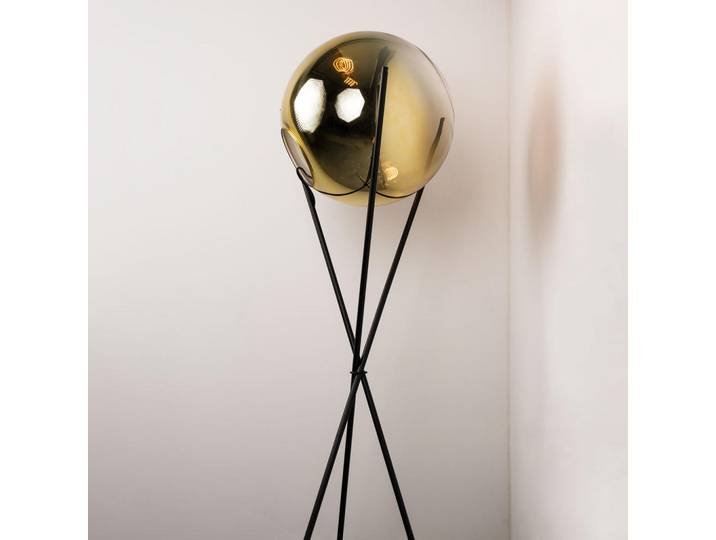 s.luce Stehlampe Progress Dreibein Gold/Schwarz, Goldfarben, Glas, Rund,Rund, E27, 40x160x40 cm, Lampen & Leuchten, Innenbeleuchtung, Stehlampen