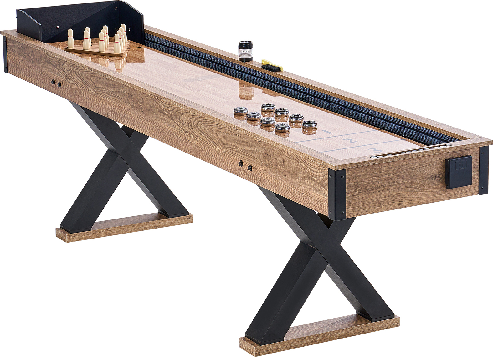 SucceBuy 9 Fuß 2-in-1 Shuffleboard-Tisch - Ideal für Familienunterhaltung! Dieser SucceBuy 9 Fuß Shuffleboard-Tisch kombiniert Shuffleboard und Bowling.